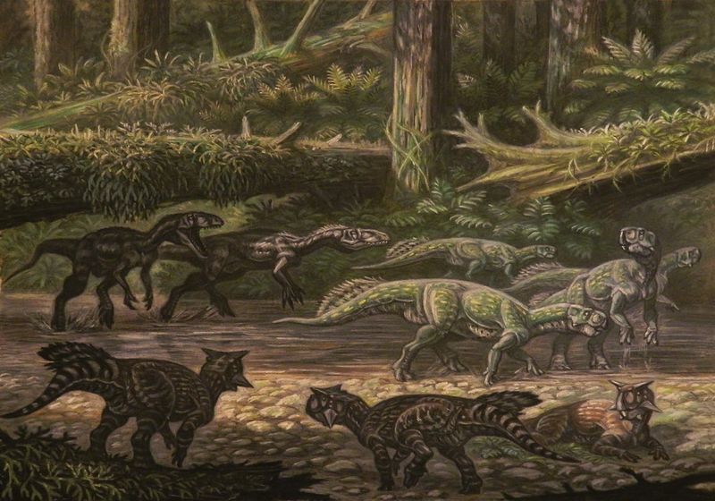 Plik:Dilong psittacosaurus by abelov2014-d8y1ouu.jpg